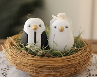Custom Wedding Cake Topper - Small Hand Painted Love Birds with Nest
