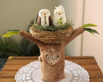 Wedding Cake Topper - Love Birds with Tree and Nest - Small