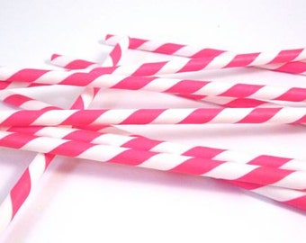 Paper Straws - Hot Pink and White Striped - Includes 24