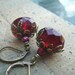 Little Red Devils - Rich Garnet Red Czech Glass, Antique Brass Leverback Earrings
