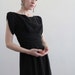 Vintage 1950s Dress . LBD. Gathered Waist . Mid Century . Black Cocktail Gown . Size Small