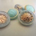Vintage Buttons Czech beautiful sea blue vaseline glass. gold hand painted lot of 5 assorted (lot 1024)