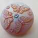 Vintage Buttons Czech glass 1 beautiful pressed glass butterfies large hand painted frosted glass, blue over gold (lot 1713)