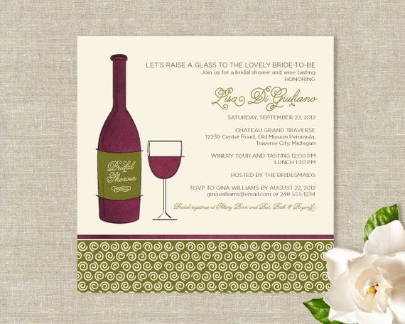 Wine Theme Bridal Shower Invitations Bottle and by plushpaper