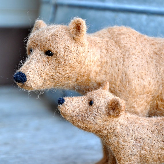 Needle felted Grizzly Bear and Cub needle felted animal