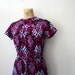 vintage 60s Wild Plum and Turquoise Geometric Print Double Knit Polyester Dress