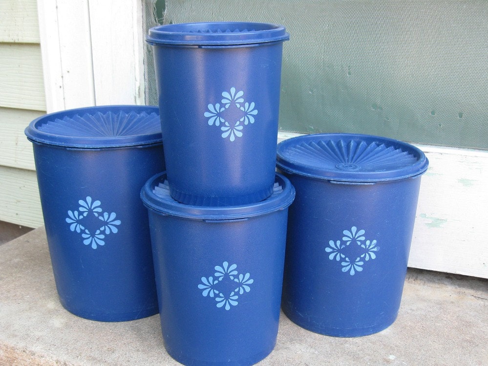 Vintage Blue Tupperware Canisters... Set of 4 with Servalier