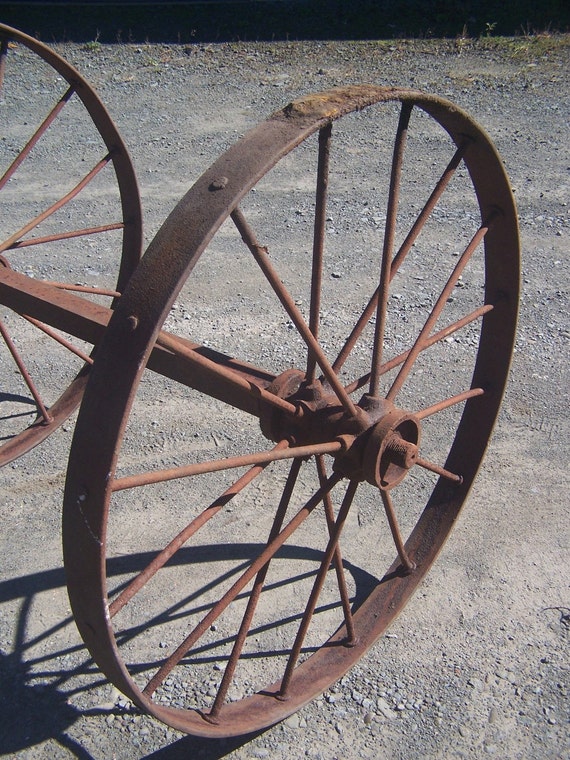 Antique Steel Iron Wagon Wheels With Axle Farm Implement