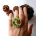 OOAK Floral Hand painted custom - Wall art or Necklace or Brooch or Ring flower spring green brown harvest bird red