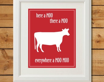 Cow Nursery Art - Digital Art Print - Everywhere a Moo Moo