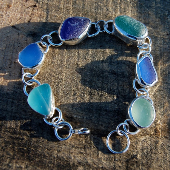 beautiful blue seaglass bezel set bracelet ON SALE NOW