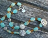 At the Beach turquoise and amber necklace  Thai silver originally 200 dollars now 50 end of summer sale