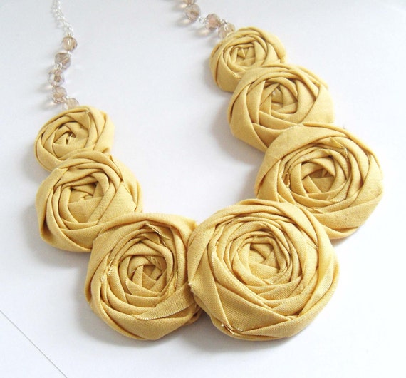 Items similar to Lovely Mustard Rosette Necklace on Etsy
