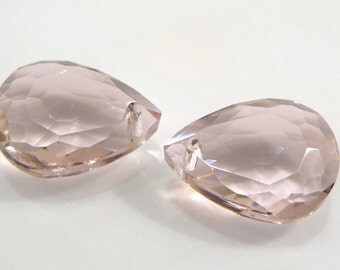 2 BEADS....Pink Quartz Glass Faceted Briolette BEADS....18x13mm.....BB
