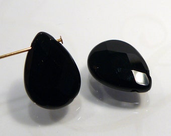 Black Onyx Faceted Briolette Gemstone Beads....18x13mm....2 Beads