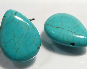 Turquoise Howlite Smooth Briolette Gemstone Beads...2 Beads....20x15mm
