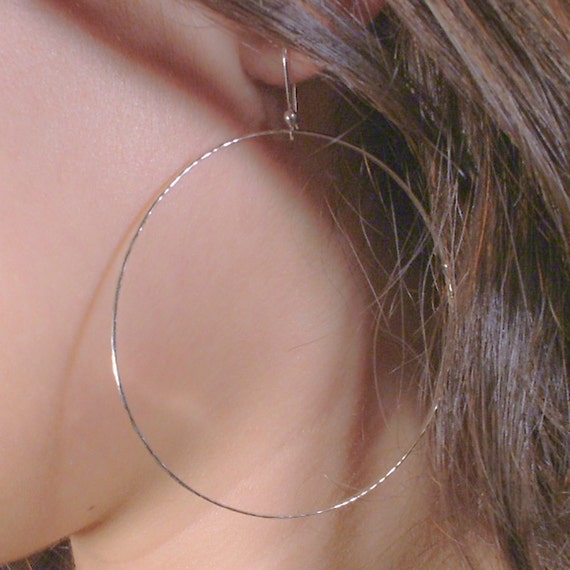 Large Silver Hoop Earrings / Large Hammered Dangle Hoops