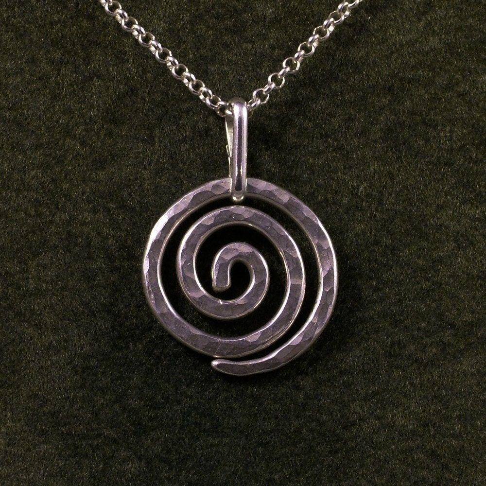 Silver Spiral Necklace / Sterling Eternity Pendant / Hammered