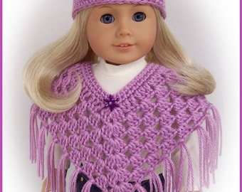Doll Clothes Made To Fit American Girl, Crochet Blackberry Poncho Set, Handmade 18 Inch Doll Clothes