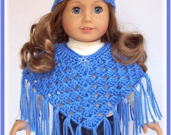 Doll Clothes Made For American Girl, Crochet Poncho Set, Blueberry,18 Inch, Handmade