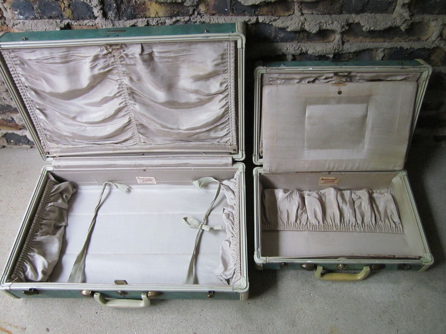 Vintage Emerald Green Samsonite Marbled Luggage Set of 3