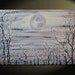 Fine Art Black and White Painting Cherry Blossom Trees Original Flowers and Moon Art by Nathalie Van Monochrome Ships Quickly 36x24