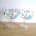 Amoeba Boomerang Glasses, two Champagne Federal Glass stemmed cocktail