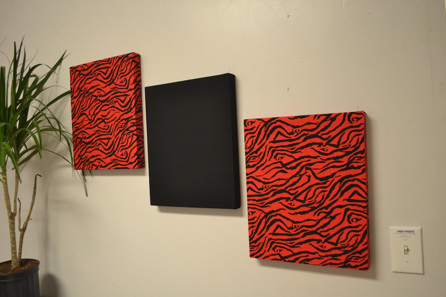  Red  zebra wall  decor  canvas wall  hangings black by MadMosaics