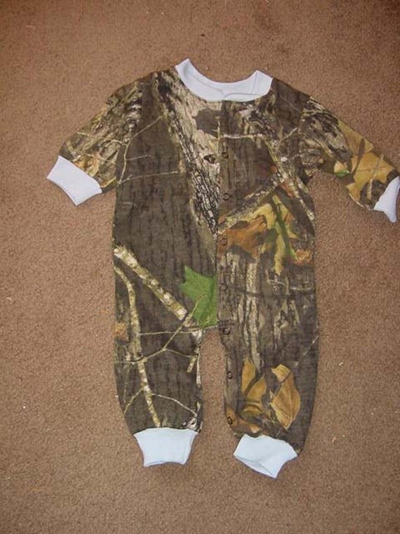 Camouflage Camo Powder Blue Trim Infant Newborn Baby Long