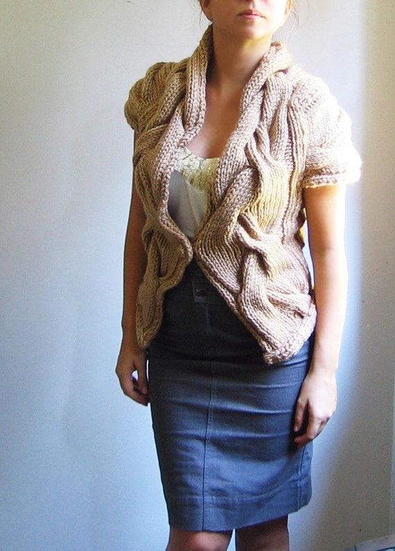 RITA hand knitted bolero vest cardigan in camel