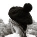POMPOM beret tam hand knit black wool chunky slouchy hat