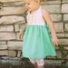 Vintage Inspired teal and Cream Ruffle Halter Dress