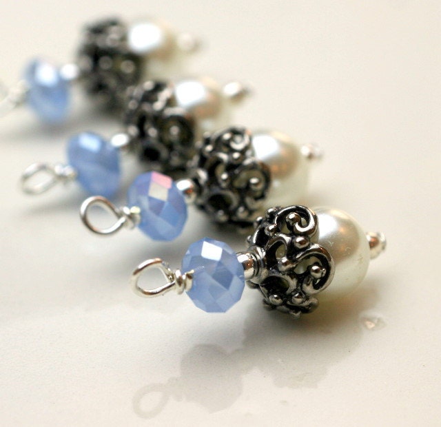 Vintage Style Bead Dangle Charm Drop Set in Pearl and Baby