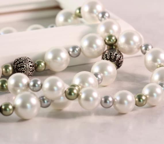 Big White Pearl Necklace Bridal Jewelry by AbacusBeadCreations