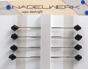 Black bicone sewing pins - set of 8 medium long pins