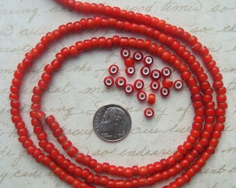 1930's Vintage Italian Whiteheart Glass Beads in Classic Red - 30" strand of Collectible Venetian Trade Beads