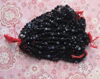 Vintage Nailhead Or Sew On Glass Beads In Basic Black - 4-5 mm Round French Jet Sewons (24 pc)