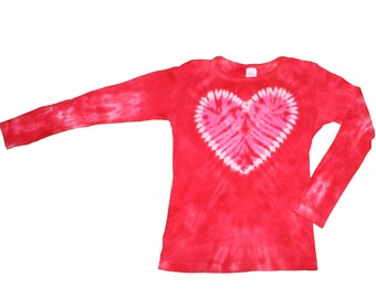 Heart Shirt in Red with a Pink Heart Tie Dye Shirt for Girls and Women