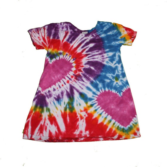 Tie Dye Dress in Rainbow Colors with Magenta Hearts