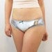 Silver metallic spandex panties with aqua blue trim lingerie