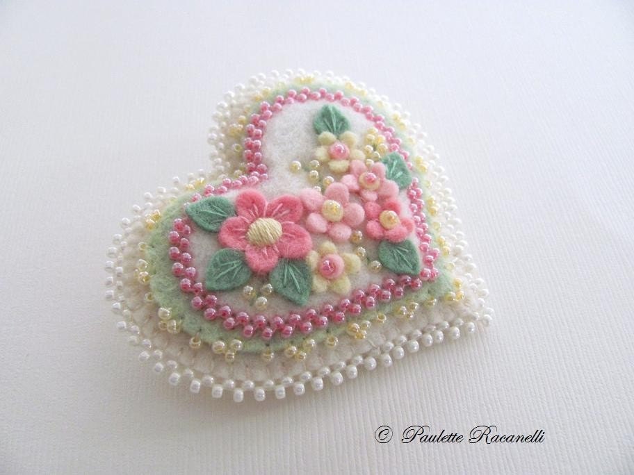 Beaded Felt Heart Pin