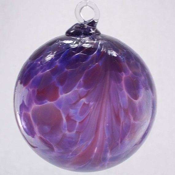 Purple Peacock Feather Blown Glass Ornament 3.5 inches FREE