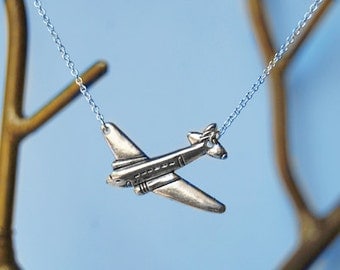 Silver Airplane Necklace | Cute Airplane Charm Necklace | Silver Airplane Pendant | Travel Necklace
