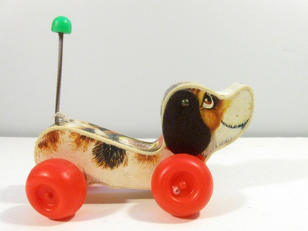 vintage toy DOG Little Snoopy wood pull toy Fisher Price