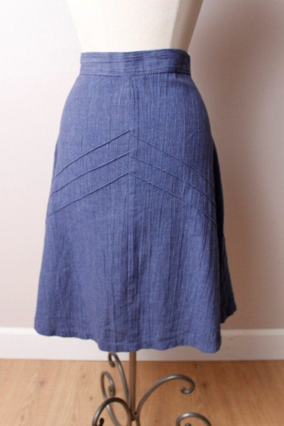 Vintage 1970's Cotton Blue Jean Denim A line Skirt Large