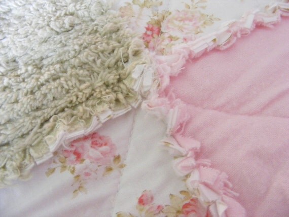shabby chic roses flannel chenille baby rag quilt blanket shabby chic roses flannel chenille baby rag quilt blanket