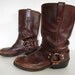 vintage 1980s 1990s brown leather HARNESS boots mens 8 1/2 womens 10 10 1/2 11 BIKER buckle strap western DURANGO motorcycle engineer