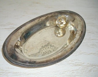 oval silver tray by wm rogers - shabby chic cottage decor - ornate mid century hollywood regency