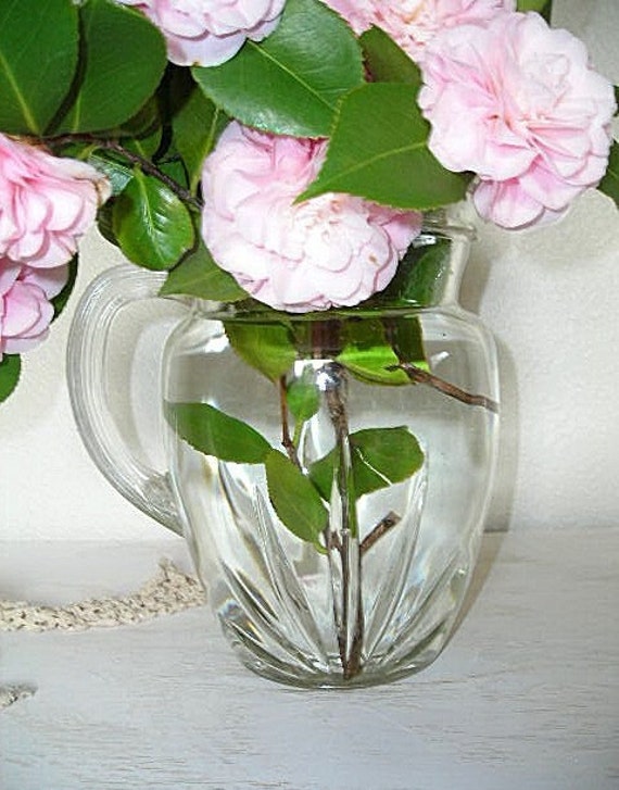 glass pitcher for drinks or flowers vintage pressed glass