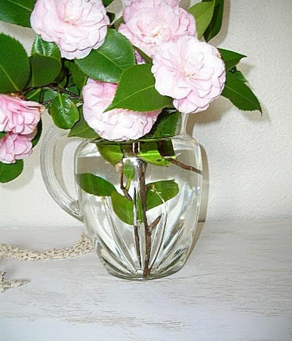 glass pitcher for drinks or flowers vintage pressed glass
